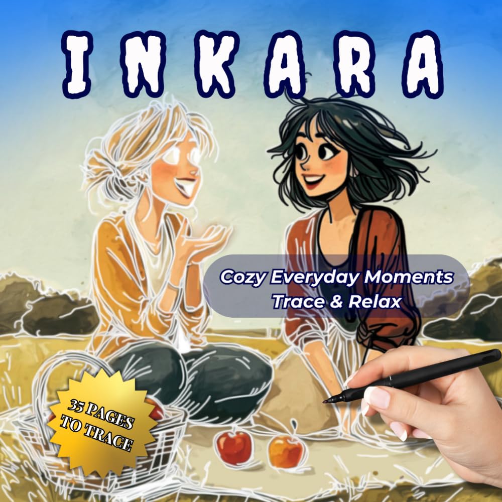 INKARA – Cozy Everyday Moments: Ink Tracing Coloring Book for Adults & Teens – Cozy Everyday Scenes to Trace with One Pen for Relaxation, Stress Relief & Mindful Drawing
