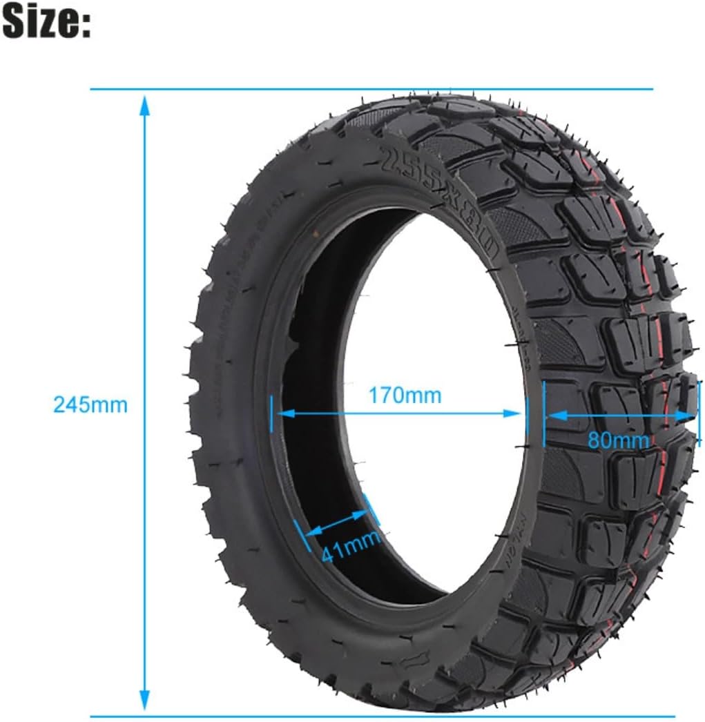 GYL 10x3 255x80 80/65-6 Off-road Rubber Outer Tire Replacement for Nanrobot D4+ D5+ D6+/Varla Eagle 1/Zero 10x/ Apollo Pro/Kugoo M4 Pro Electric Scooter Go karts, Thickened Anti-explosion 10 inch Tyre