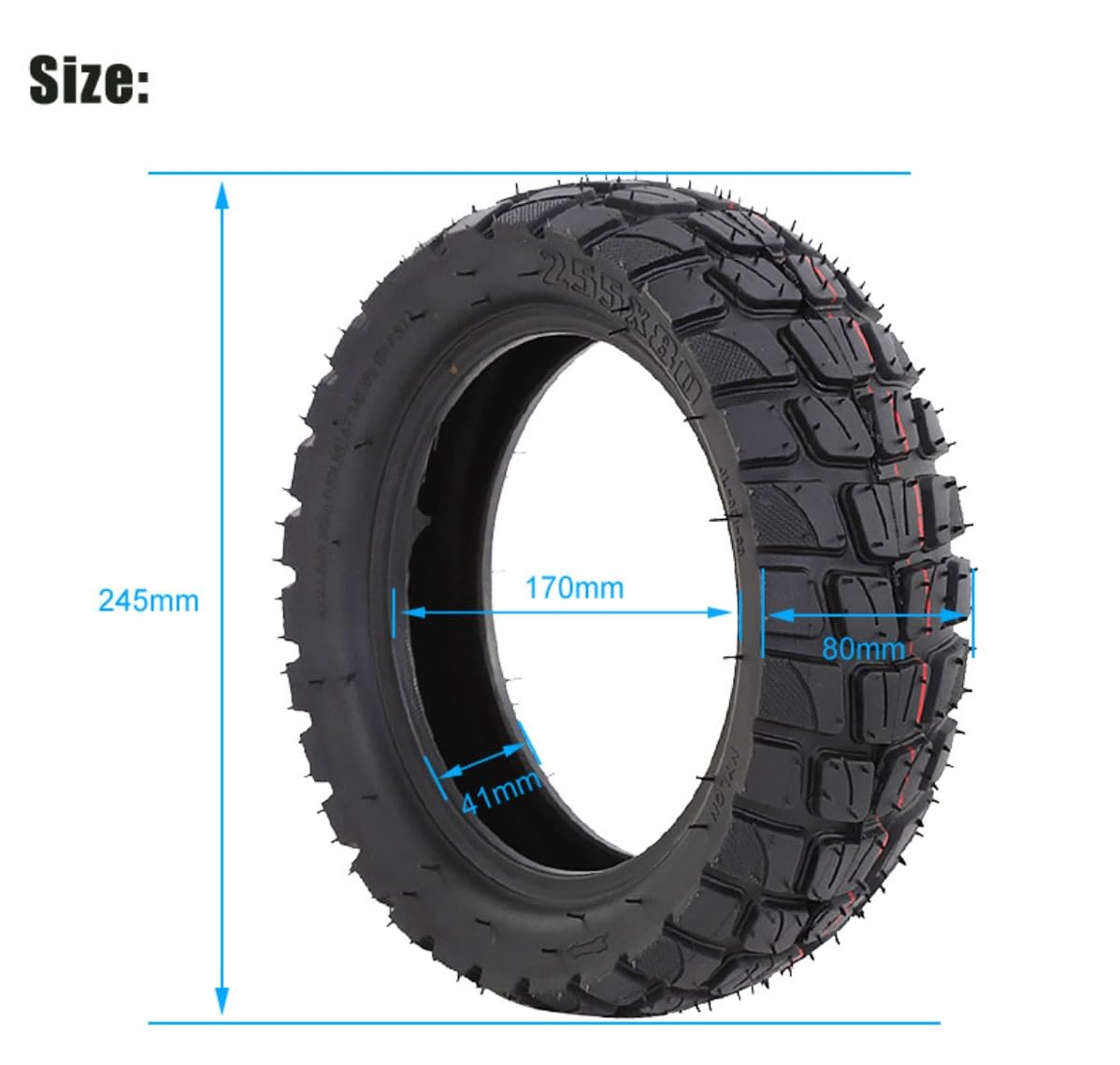GYL 10x3 255x80 80/65-6 Off-road Rubber Outer Tire Replacement for Nanrobot D4+ D5+ D6+/Varla Eagle 1/Zero 10x/ Apollo Pro/Kugoo M4 Pro Electric Scooter Go karts, Thickened Anti-explosion 10 inch Tyre