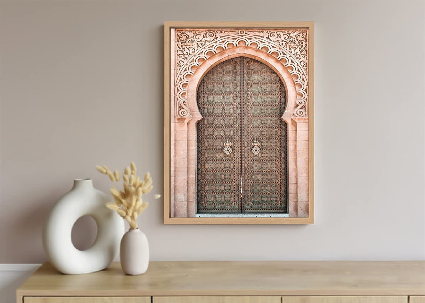 VERRE ART Printed Framed Canvas Painting for Home Decor Office Wall Studio Wall Living Room Decoration (10x14inch Wooden Floater) - Moroccan Door