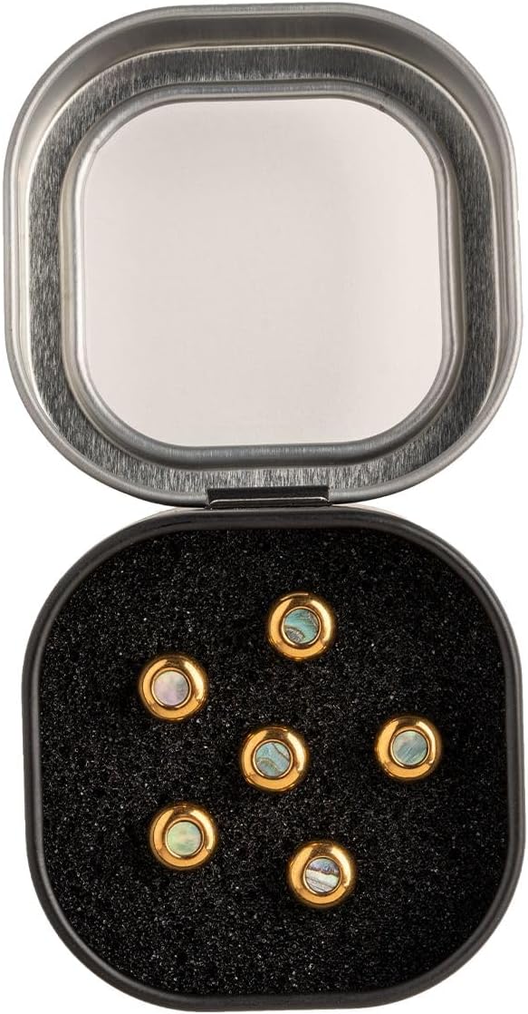 LUXE BY MARTIN® Acoustic Guitar Bridge Pins – Gold with Pearl Inlay | Liquidmetal® Construction for Increased Volume and Sustain | Set of 6