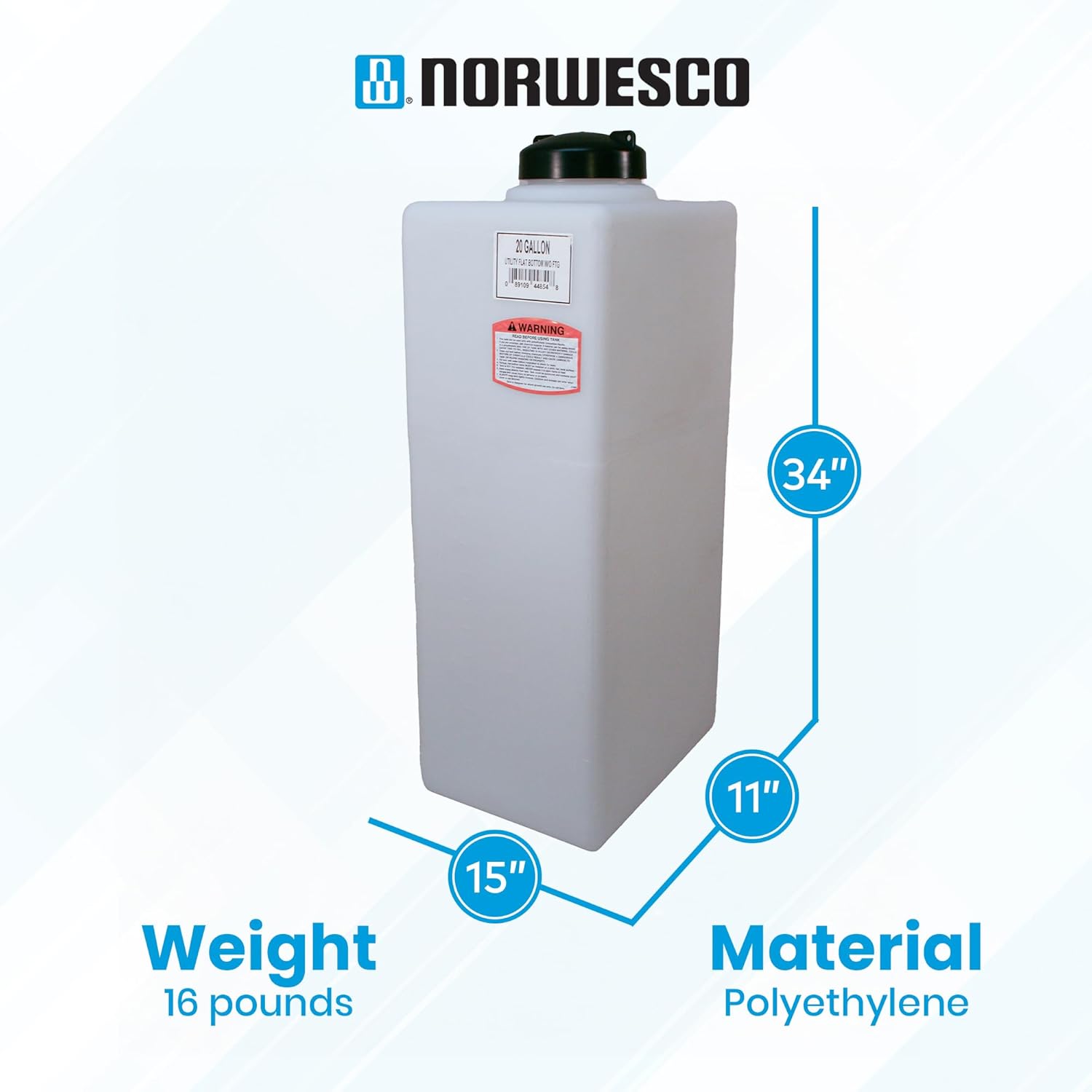 Norwesco 20 Gallon Flat Bottom Utility Tank