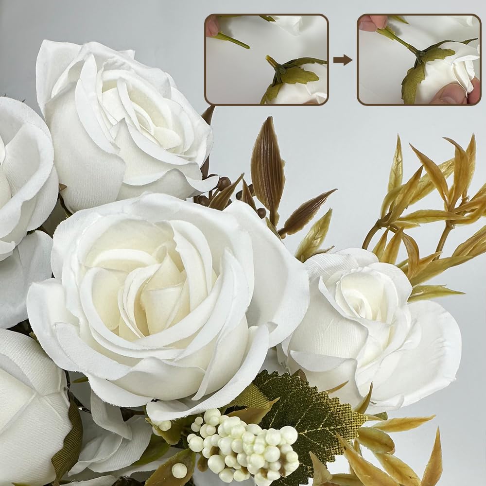 LESING Bouquet di rose finte con vaso di vetro, bianco