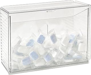 Clear Dishwasher Detergent Pod Holder for Kitchen Cabinet, Plastic Under Sink Storage and Organizer for Lid, Sponge, Coffee Pods, Large Laundry Pods Dispenser Box with Divider