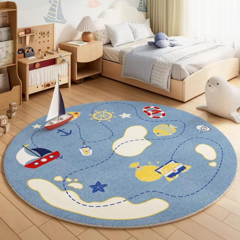 Tapis pour salon et chambre : grand tapis de sol rond de 200 cm aux motifs mignons