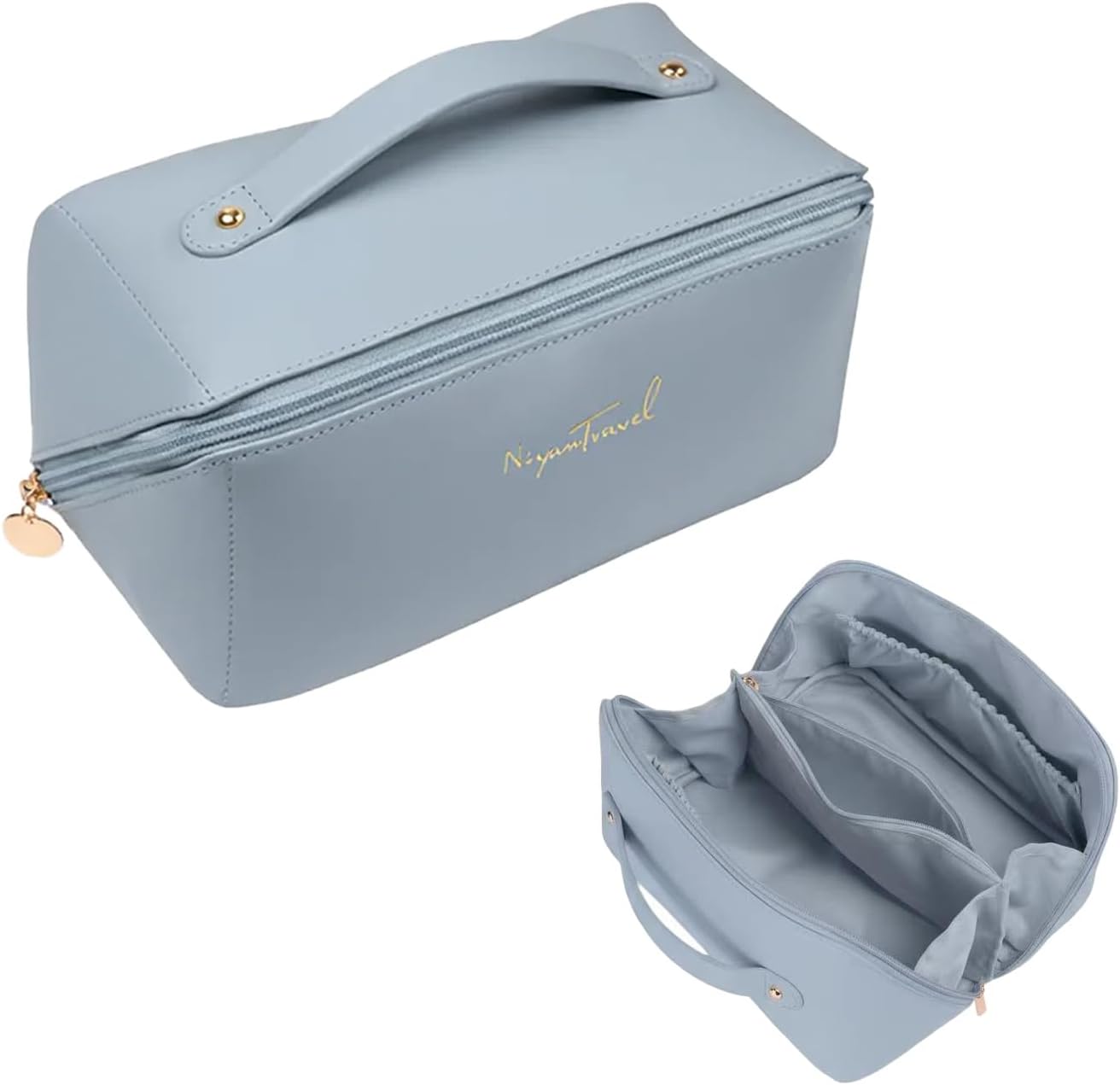 AGUA AGANKKUA FROANNTUUTIK Travel Makeup Bag,Large Capacity Cosmetic Bags for Women,Waterproof Portable Pouch Open Flat Toiletry Bag Pattern Makeup Bag