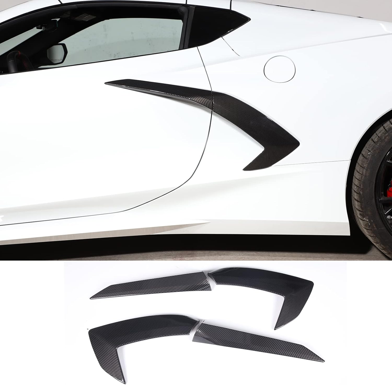 Sekhyna Car Body Side Fender Air Outlet Trim Frame Compatible with Chevrolet Corvette C8 Stingray 2020-2023 ABS 4PCS,Exterior Door Handle Protection Cover Trim Accessories (ABS Carbon)