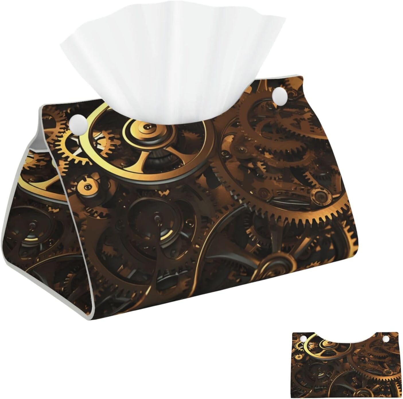 Tissue Box Cover Long Tissues Cube Boxes PU Leather Tissue Holder Cool Steampunk Gears Tissue Box Facial Tissues Case Decorative Paper Organizer Dispenser for Bathroom Bedroom Office