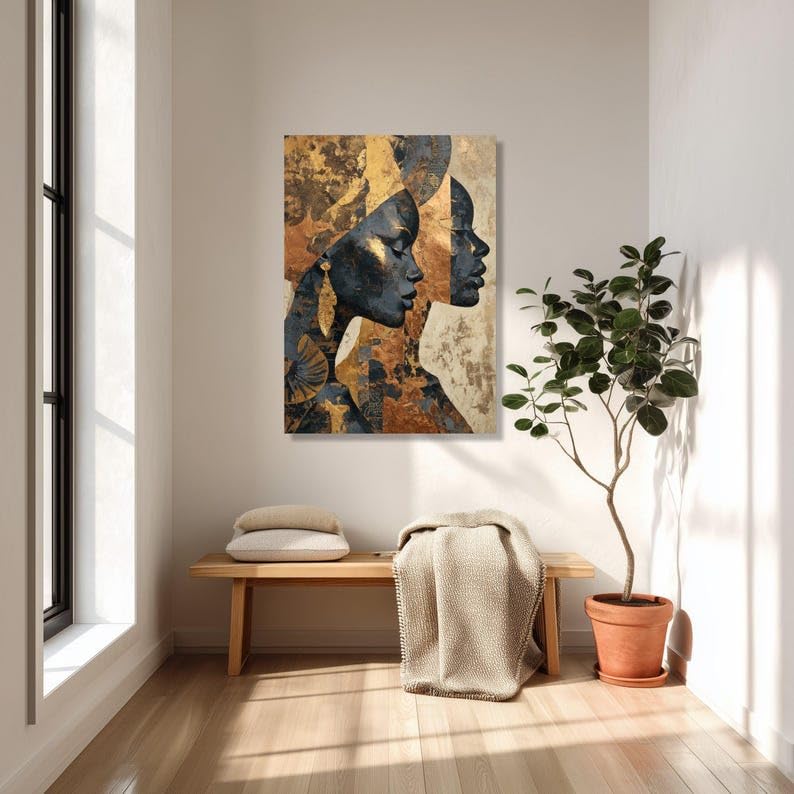 Toile femme africaine 50x70 cm pour illuminer un mur blanc vide