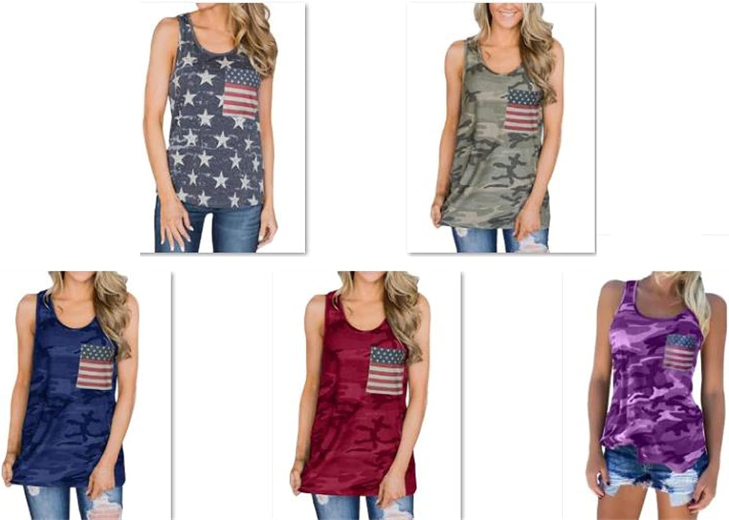 Andongnywell Women's American Flag Patriotic Tank Top Summer Sleeveless Casual Funny Shirt Tee Blouse