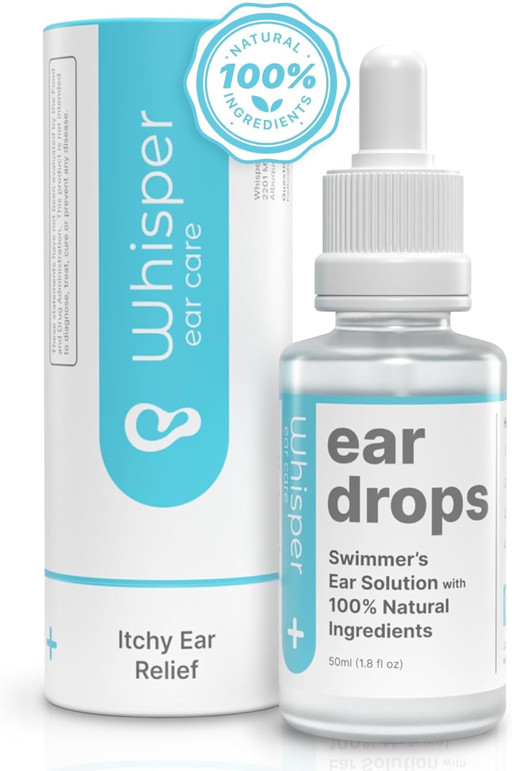 Whisper Ear Drops 2oz USA All Natural Swimmers Ear