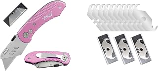 Vickay Purple Box Cutter Utility Knife Heavy Duty with 5 SK5 Quick Change Blades and 30 Pack Utility Knife Hook Blades