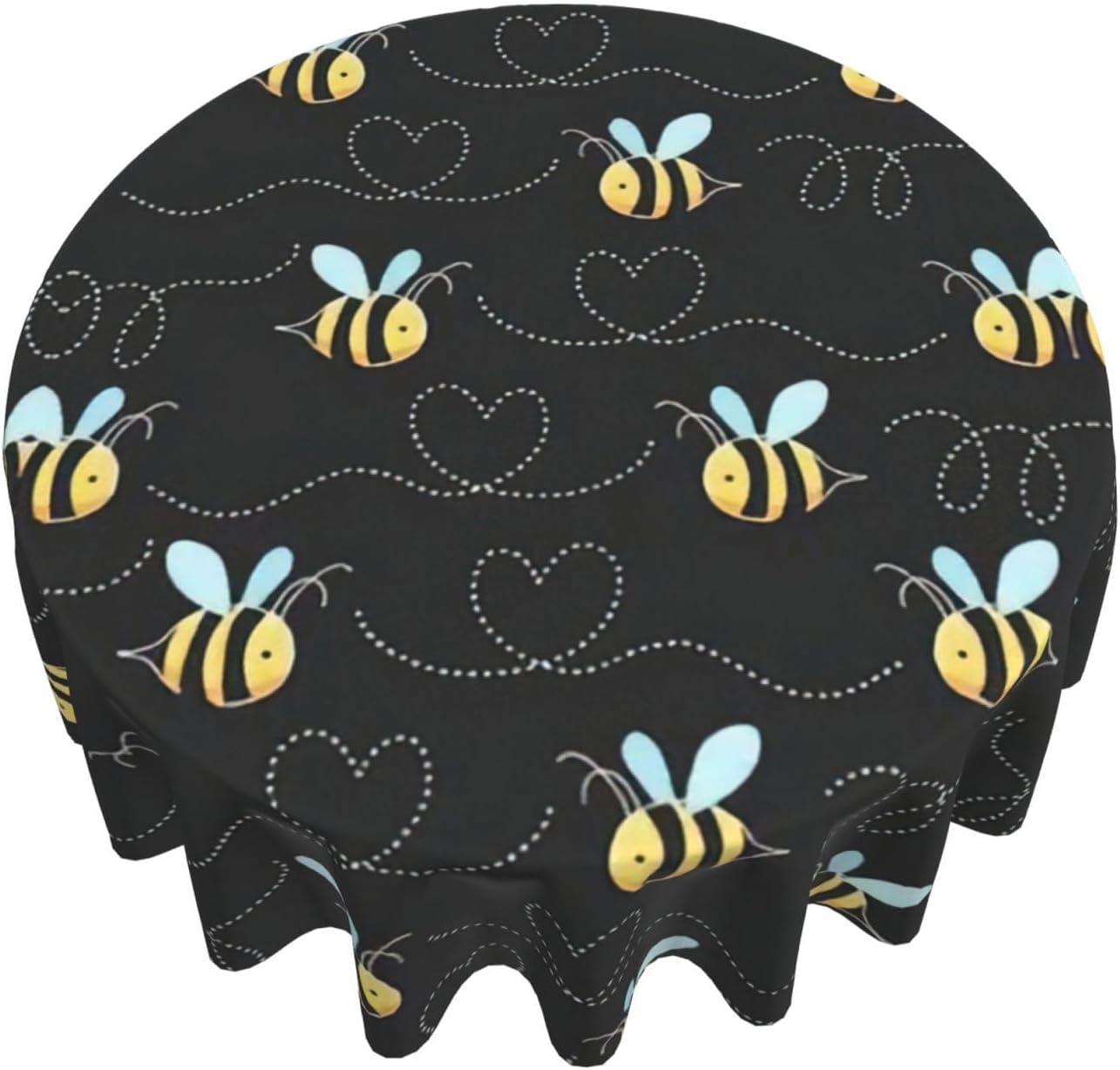 Bumble Bees Table Cover,Round Tablecloth, 60 X 60 Wrinkle Table Protector for Outdoor and Kitchen Dining Room