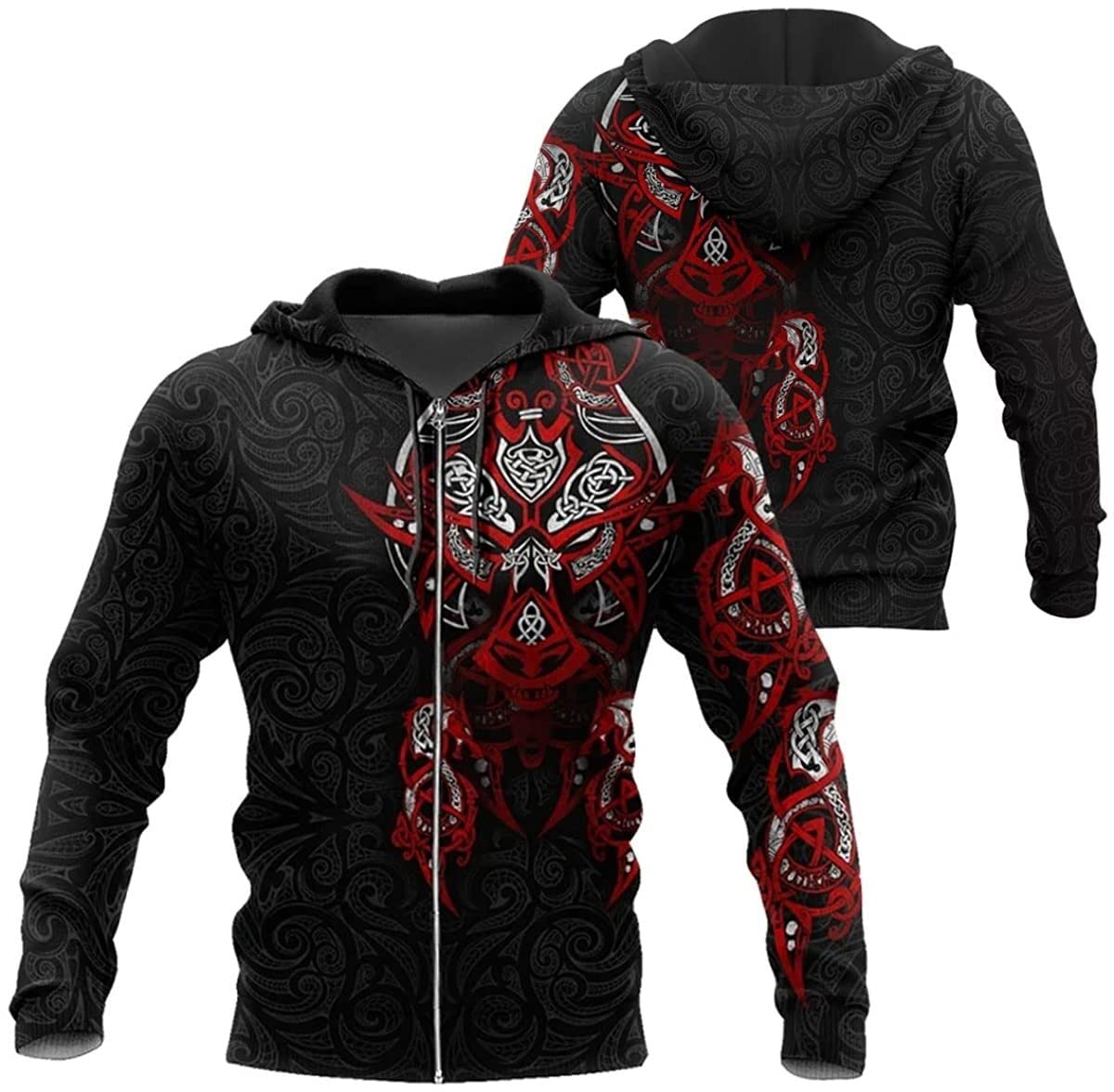 Bluza z kapturem Viking Wolf, męska mitologia nordycka celtycka Fenrir grafika 3D drukowana bluza modna rozpinana bluza