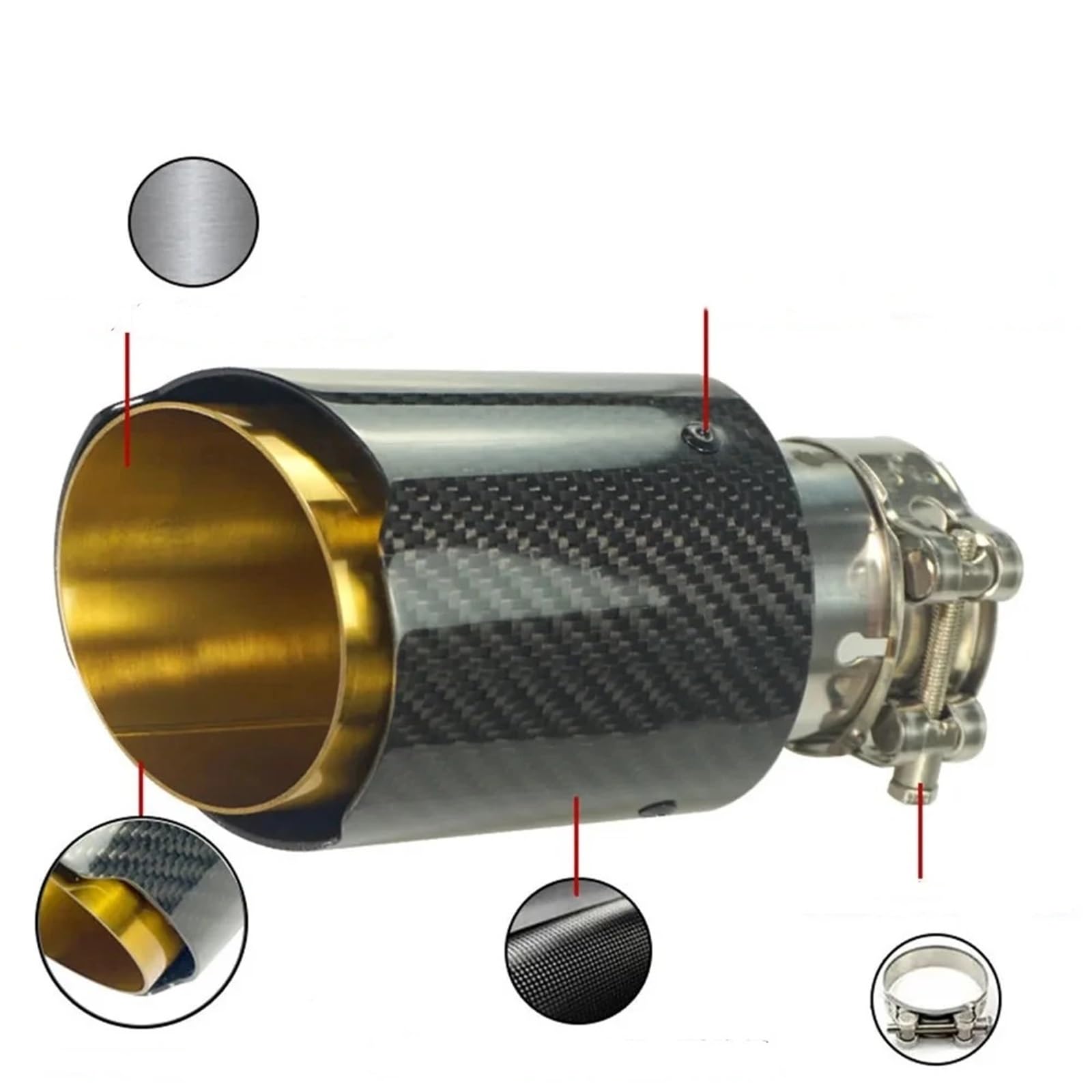 Uitlaat Trim Końcówka tłumika węglowego Układ wydechowy Uniwersalne tłumiki ze stali nierdzewnej(63MM IN 76MM OUT)
