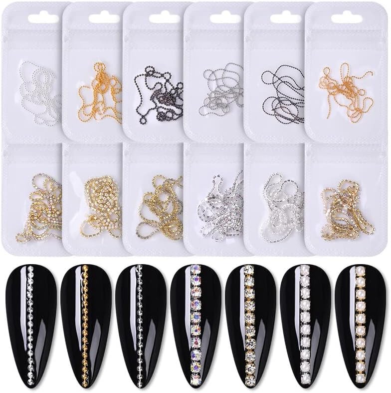 Nail Bead Chain 0.8Mm/1.0Mm/50Cm Ab Rose Gold Silver 3D Nail Rhinestone Nails Accesorios Metal Steel Ball Chain Nail Art Jewelry