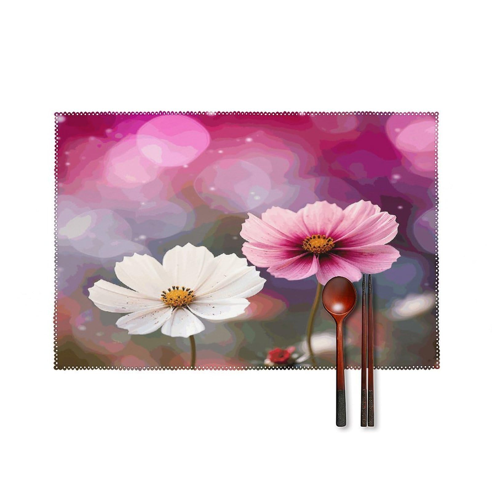 Two Peach Flowers Placemats Set of 6 Heat-Resistant Washable Place Mats Wipeable Kitchen Placemat Easy to Clean for Indoor Outdoor Party Kitchen Decoration