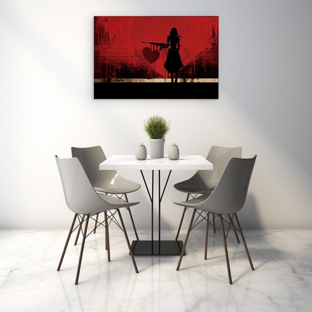 Canvas for Living room. Gun in Grace: A Femme Fatale's Silhouette Against the Heart of Danger, 27 x 18 inch Canvas Wall Art - Modern Home Decor - 69x46 cm (27x18 inch)
