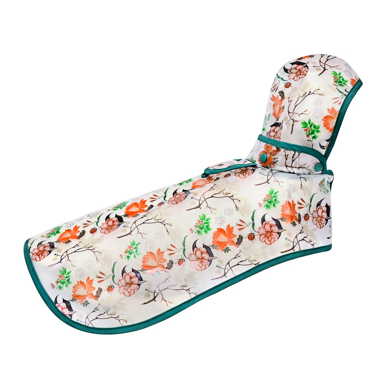 RHS Dog Raincoat, Waterproof Lightweight Rain Jacket with Detachable Hood, Leash Hole, Easy Step-In Velcro Closure, Outdoor Dog Clothes for Walking, Stylish Botanical Print - Medium