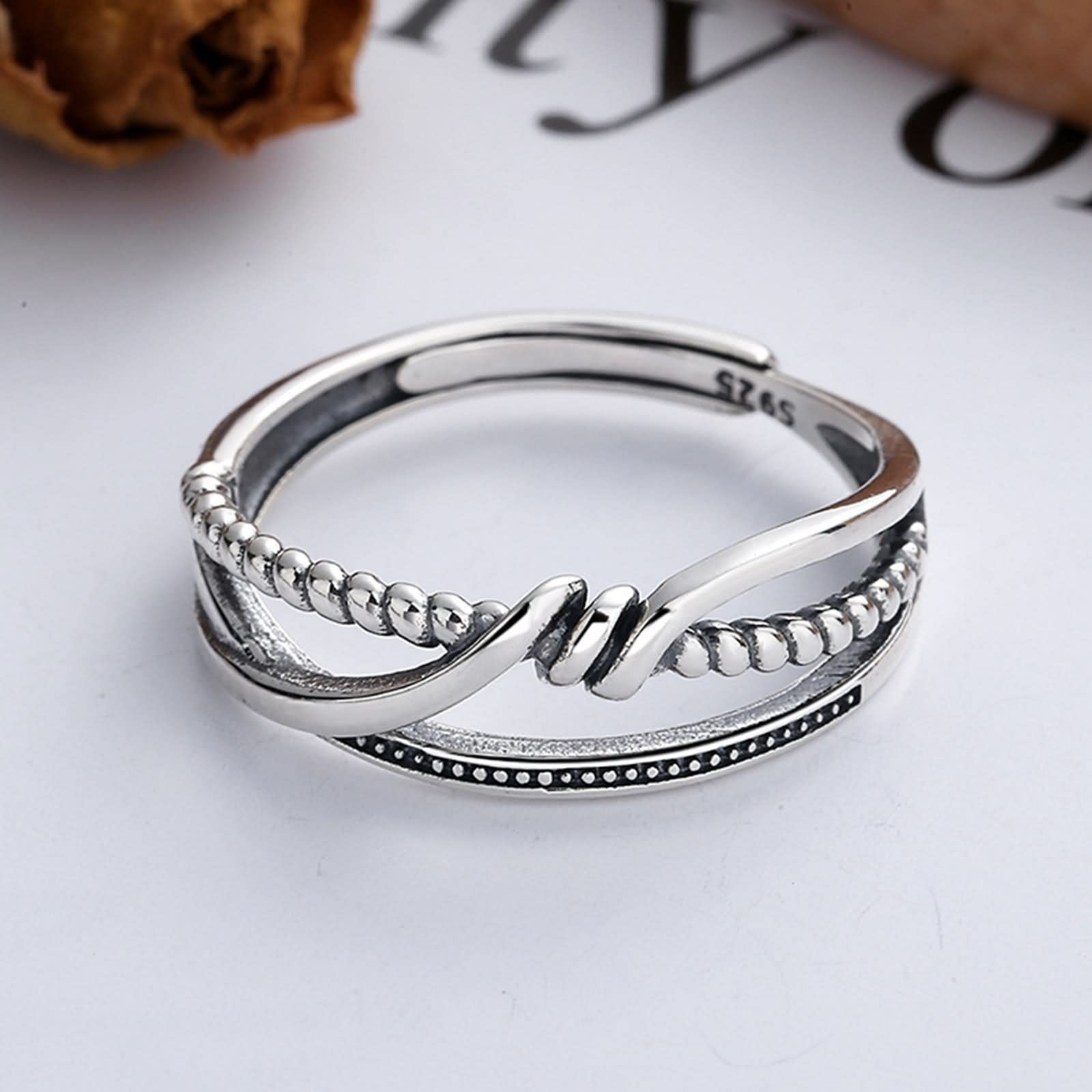 WXKAGF Anelli da mignolo da Donna, Anelli da Donna in Argento Sterling con Catena di Giunzione Kink, FEDI Nuziali, Misura Regolabile