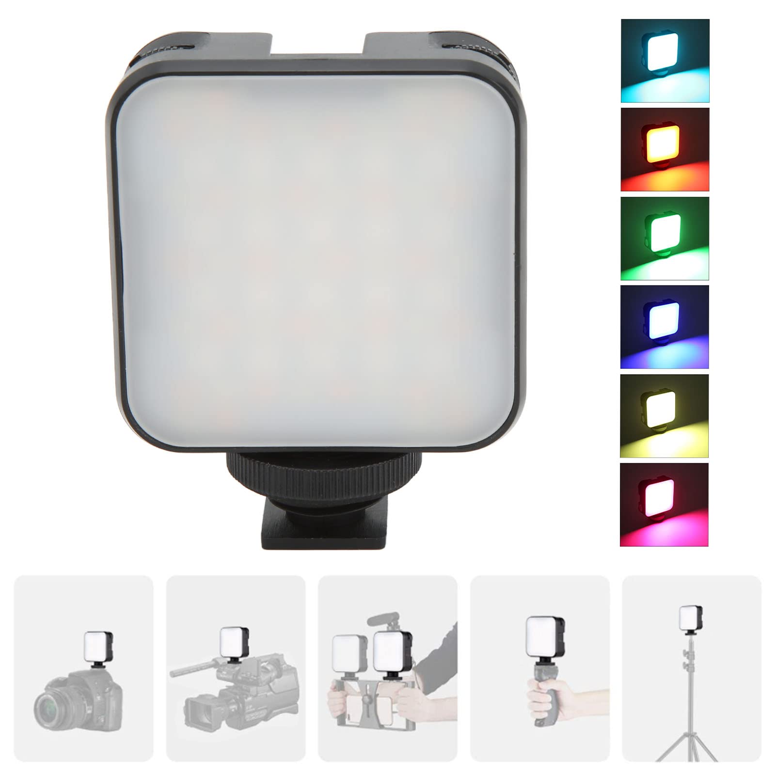 Bewinner Lampe Vidéo RVB, Lumière de Photographie Couleur 360° 2500‑9000K avec 3 Supports de Chaussures Froides, Caméra LED Portable avec écran pour Vidéoconférence/Prise de Vue