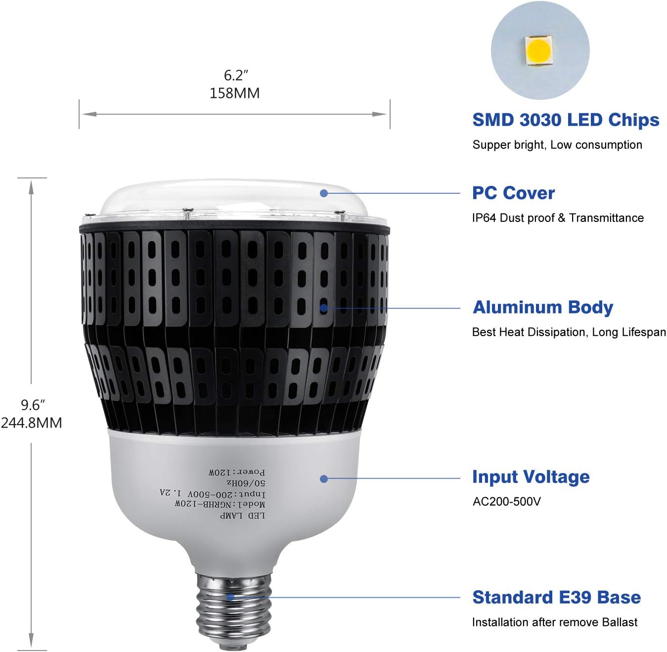 Gеt Dіѕсоunt 70% Prісе 480Volt 120W LED High Bay Light Bulb Retrofit,E39 Mogul Base LED Corn Light Retrofit Bulbs,500 Watt Metal Halide Equivalent,UL DLC Approved, 16800LM 5000K Warehouse Light TOP оƒƒERS 480Volt 120W LED High Bay Light Bulb Retrofit,E39 Mogul Base LED Corn Light Retrofit Bulbs,500 Watt Metal Halide Equivalent,UL DLC Approved, 16800LM 5000K Warehouse Light