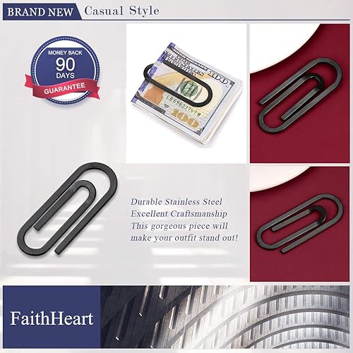 Vista 7 de FaithHeart Mens Stainless Steel Money Clips, Credit Business Card Holder for Men Minimalist Metal Money Clip