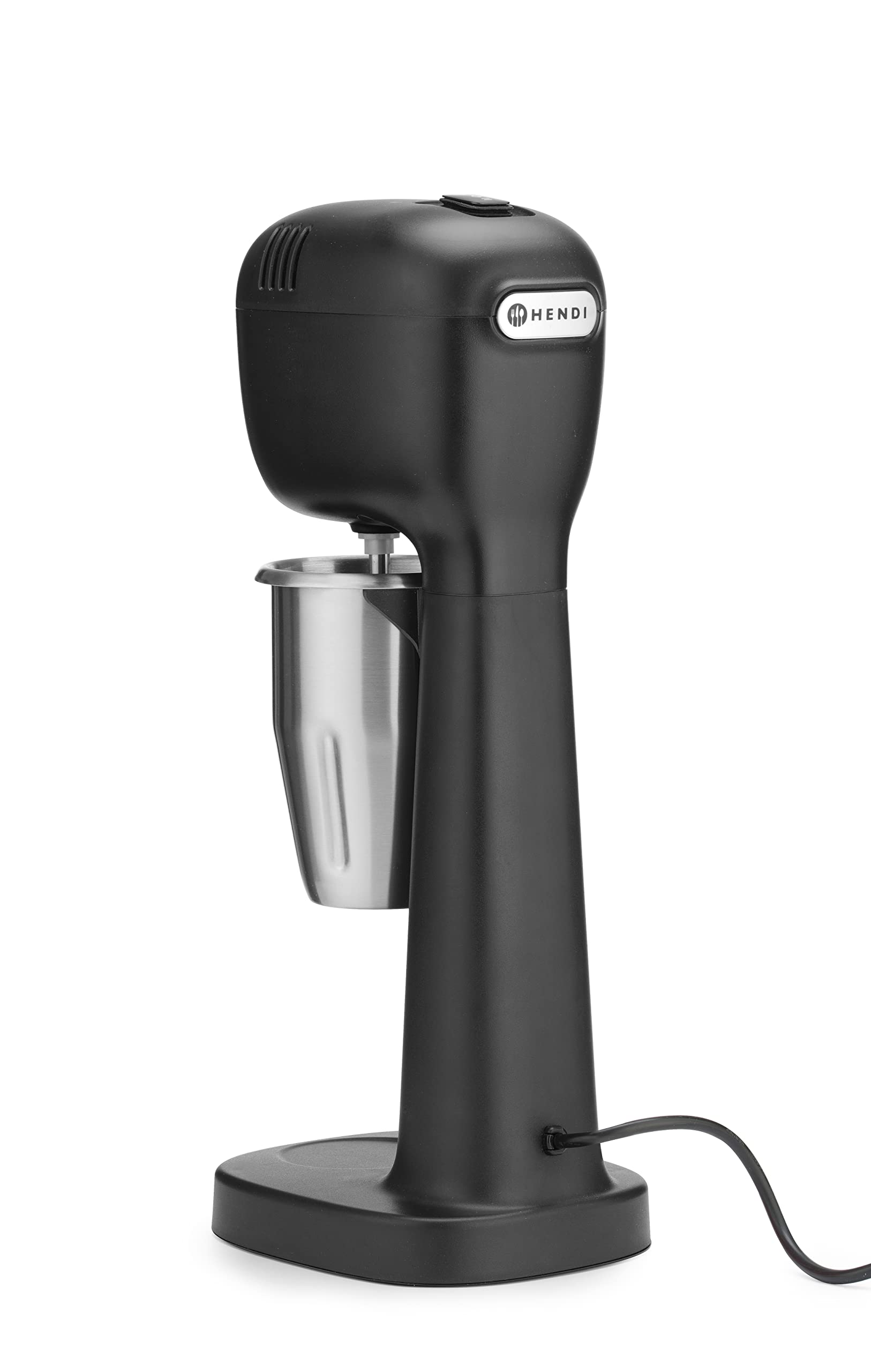 HENDI Mezclador Profesional de Bebidas, Aireador/Batidor de Bebidas Ligeras, Frappés, Capuchinos Fríos, Drink Mixer, Incluye 2 Vasos y 4 Agitadores, 230V/400W, 170x196x(H)490mm, Negro