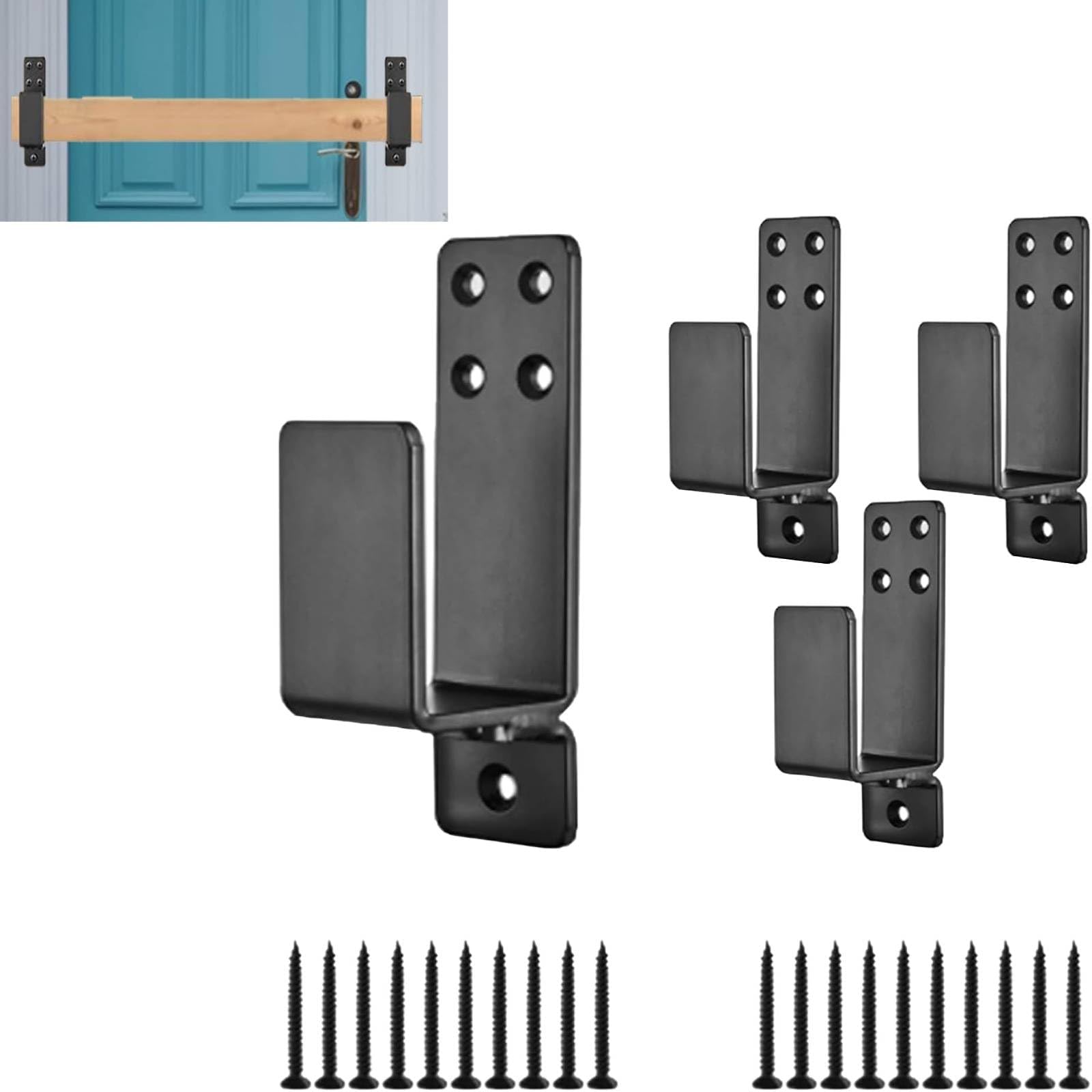 2 x 4 Tür Barricade Klammern, 4 Stück U Winkel Halterung für 2 x 4 Lumber mit 20 Schraube, Metallwinkel Sicherheitstürschloss Halterungen für verstärkte Scheune Schuppe Garage Türschloss(Schwarz)