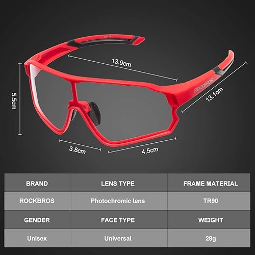 Miniatura 6 de ROCKBROS Gafas de sol fotocromáticas para hombres y mujeres, gafas de ciclismo deportivas, protección UV, resistentes al viento, gafas de bicicleta