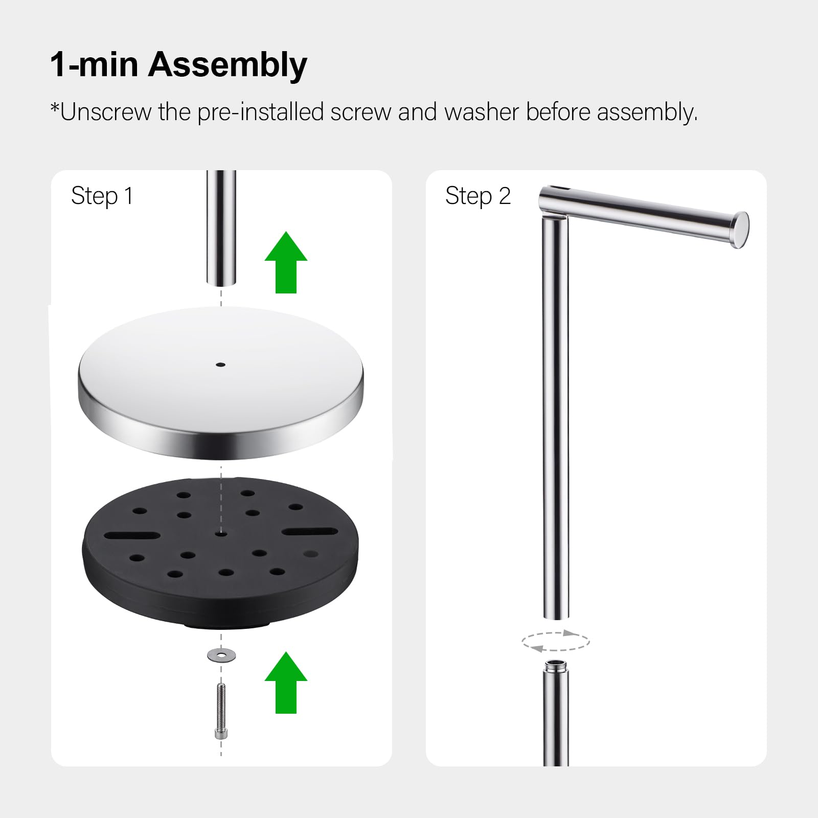 BAGNOLUX Bathroom Toilet Paper Holder Stand with Reserve, SUS304 Stainless Steel Rustproof Pedestal Tissue Roll Holder Heavy Duty, Polished Chrome — Amazon image 10