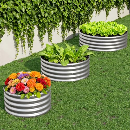 Image of 3Pack 3x3x1ft Galvanized Raised Garden Bed, Planter Raised Garden Beds Outdoor, Round Clearance Raised Garden Beds for Gardening Vegetables