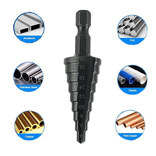 Miniatura 6 de Juego de brocas de cobalto HSS de 3 piezas, tamaños de 18 a 78 pulgadas, diseño de 4 flautas para metal, aluminio, madera, plástico, cuenta con