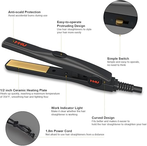 Miniatura 2 de Mini plancha de pelo de 12 pulgada para cabello cortorizos, plancha plana pequeña portátil ligera, placa de turmalina de cerámica, plancha alisadora