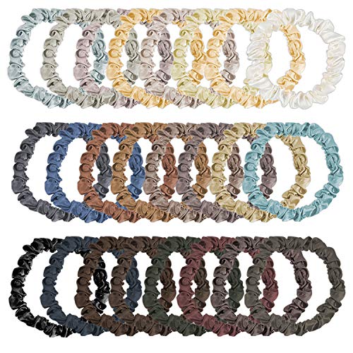 24 Pieces Satin Silk Scrunchies Hair Ties Skinny Elastic Hair Bands Thin Small Ponytail Holders for Women Girls Hair Accessories (Classic Colors)