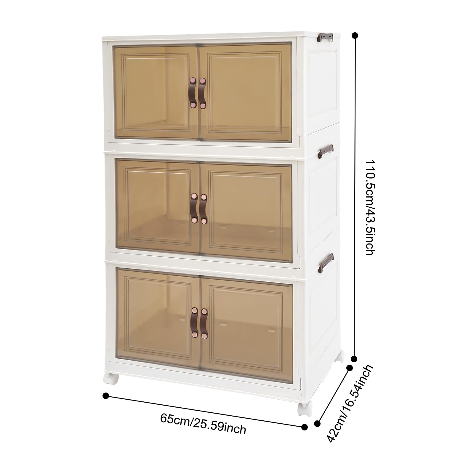 Caja de almacenaje con tapa, 3 niveles, 65 x 42 x 110,5 cm, transparente, para dormitorio, cocina, cuarto de baño