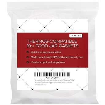 Impresa Silicone Gasket Replacement Kit - Thermos Rubber Seal Replacement - Leak-Proof Vacuum Seal Jar - Compatible with Thermos 10 oz Food Jar - White, Pack of 3