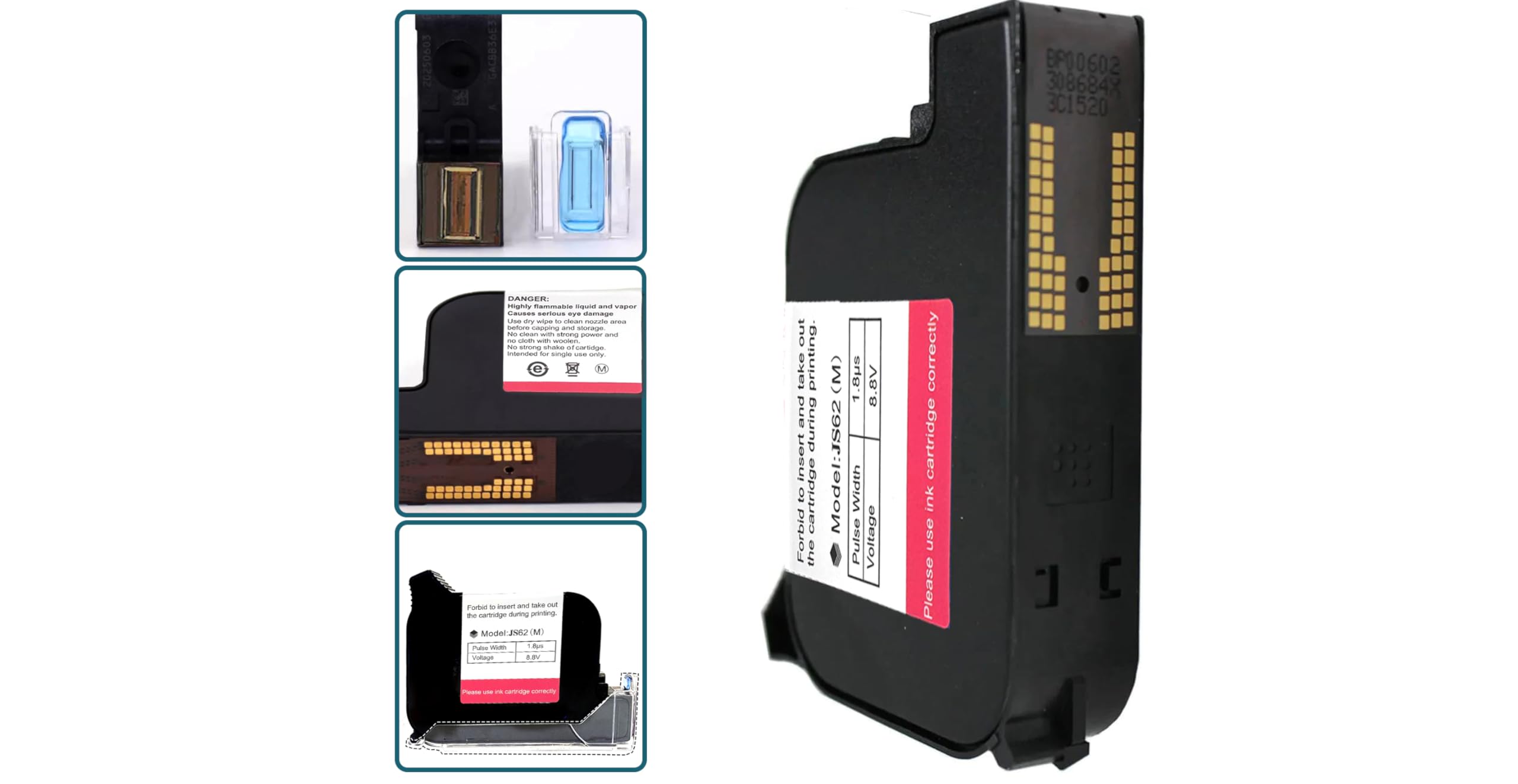 Phezer Pistolet à Jet d'encre Portable P15U avec Cartouche d'encre à séchage Rapide, buse de 12,7 mm, imprimante Portable pour Texte/Code/Logo/QR/Compteur/numéro/Date (JS62 Ink Cartridge for P15)