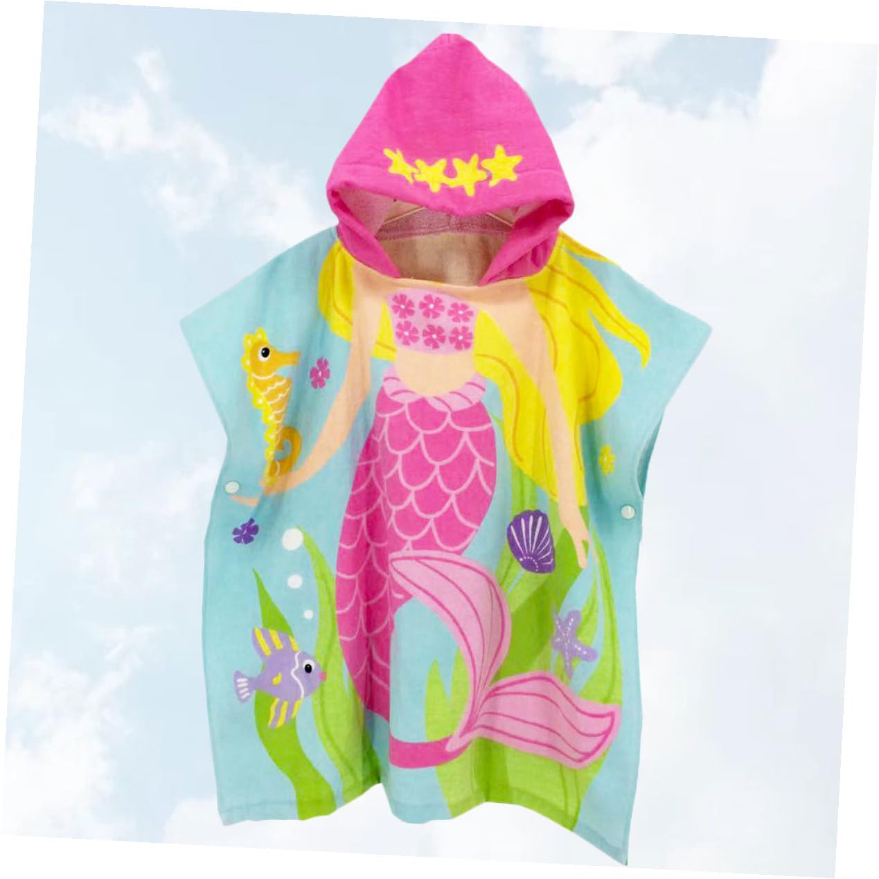 Hohopeti Serviette de Plage Garçon Fille à Capuche Coton Doux Cape de Bain Portable Imprimé Sirène Serviette Plage Cartoon pour Garçon et Fille