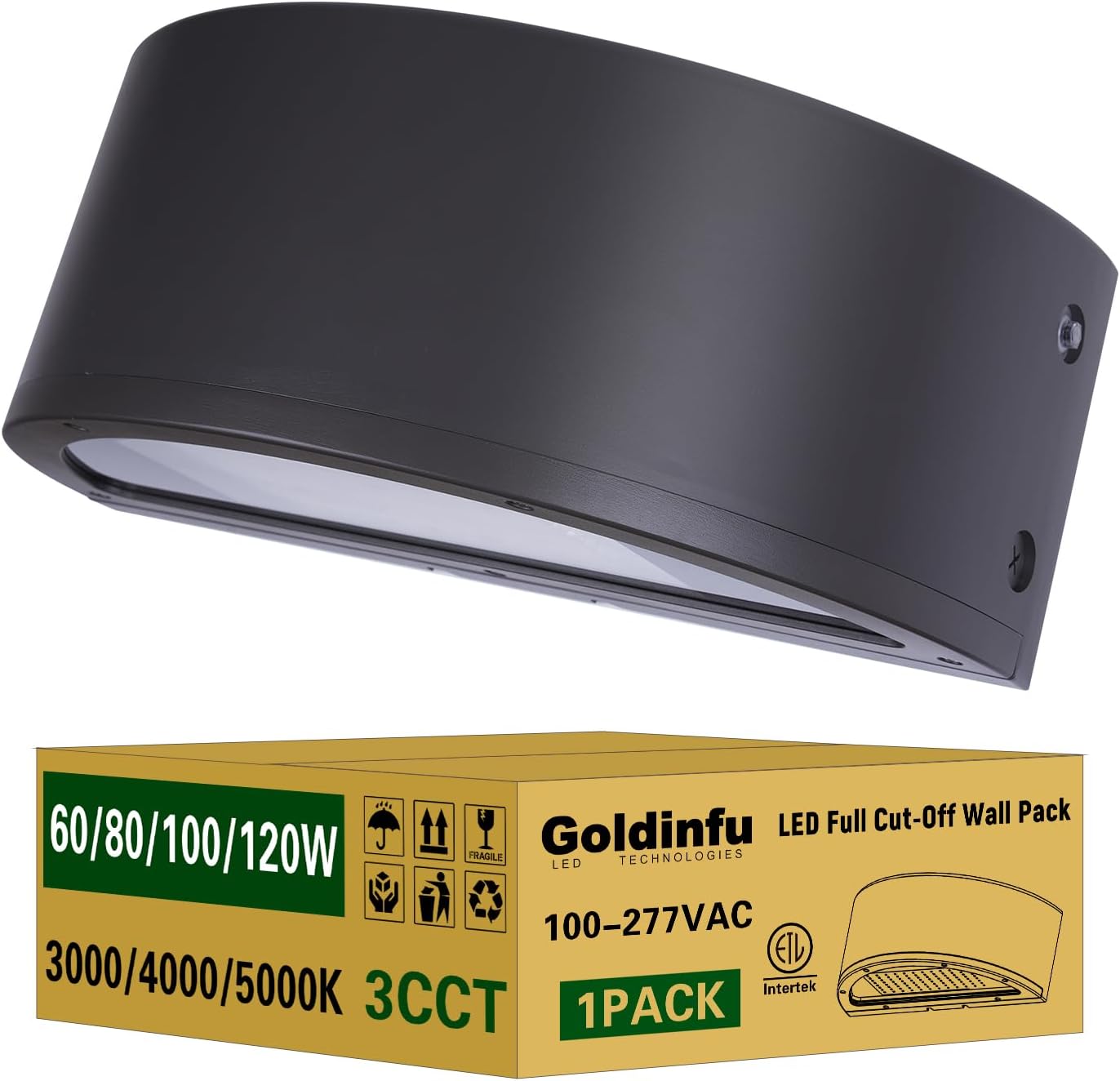 120W Full Cutoff LED Wall Pack Light 2Pack, 3000/4000/5000K 3CCT, 60/80/100/120W Selectable, Commercial Half Moon Wall Pack Lights Outdoor LED Wall Lights for Building Parking,100-277V,ETL Listed