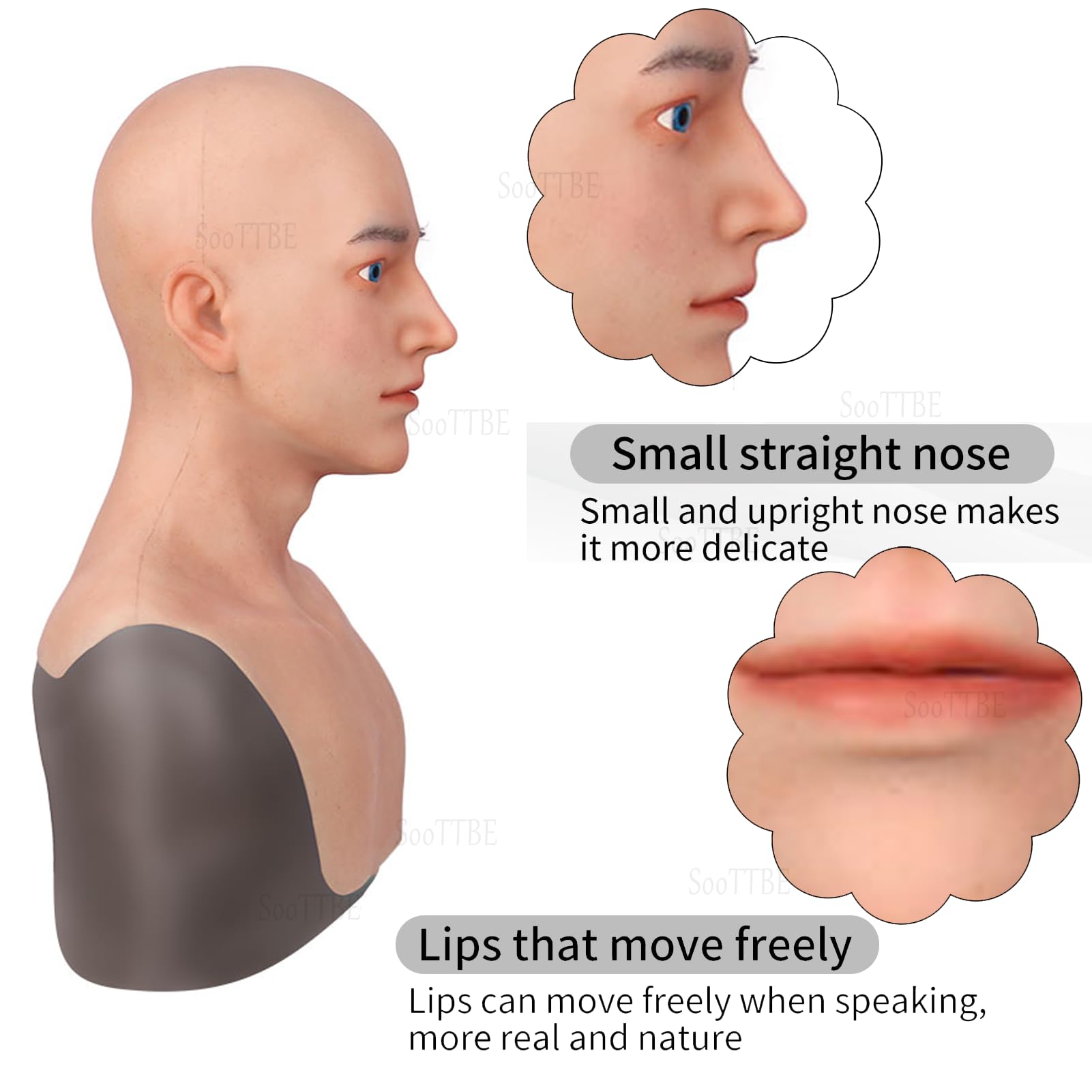 Masques RéAlistes en Silicone pour Hommes, Beau Visage Complet pour Jeunes Hommes, pour Cosplay, Costumes d'halloween
