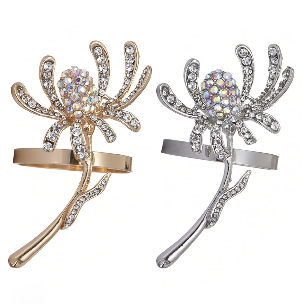 Anillos de servilleta de crisantemo con Diamantes de imitación Hebillas de Metal Servilletero para el Banquete de Boda Decoración navideña Ajuste de la Mesa (B como se Muestra)