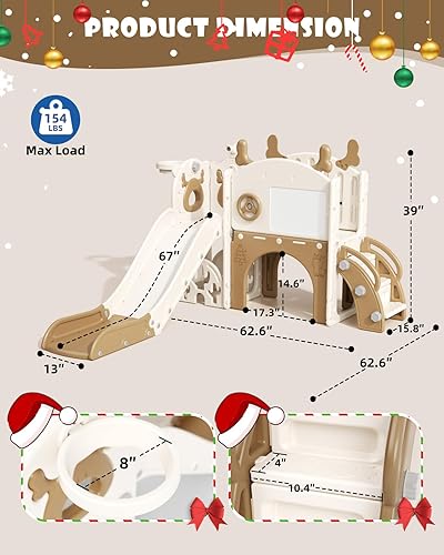 Miniatura 6 de XJD Tobogán infantil 12 en 1 para niños pequeños de 1 a 3 años, nueva actualización con juego de golf, aro de baloncesto, tabla de dibujo para
