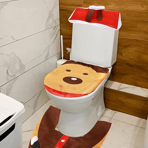 Miniatura 7 de Juego de fundas de asiento de inodoro de Navidad, lindo Papá Noel, muñeco de nieve, alce, elfo de Navidad, funda de inodoro + caja de papel para