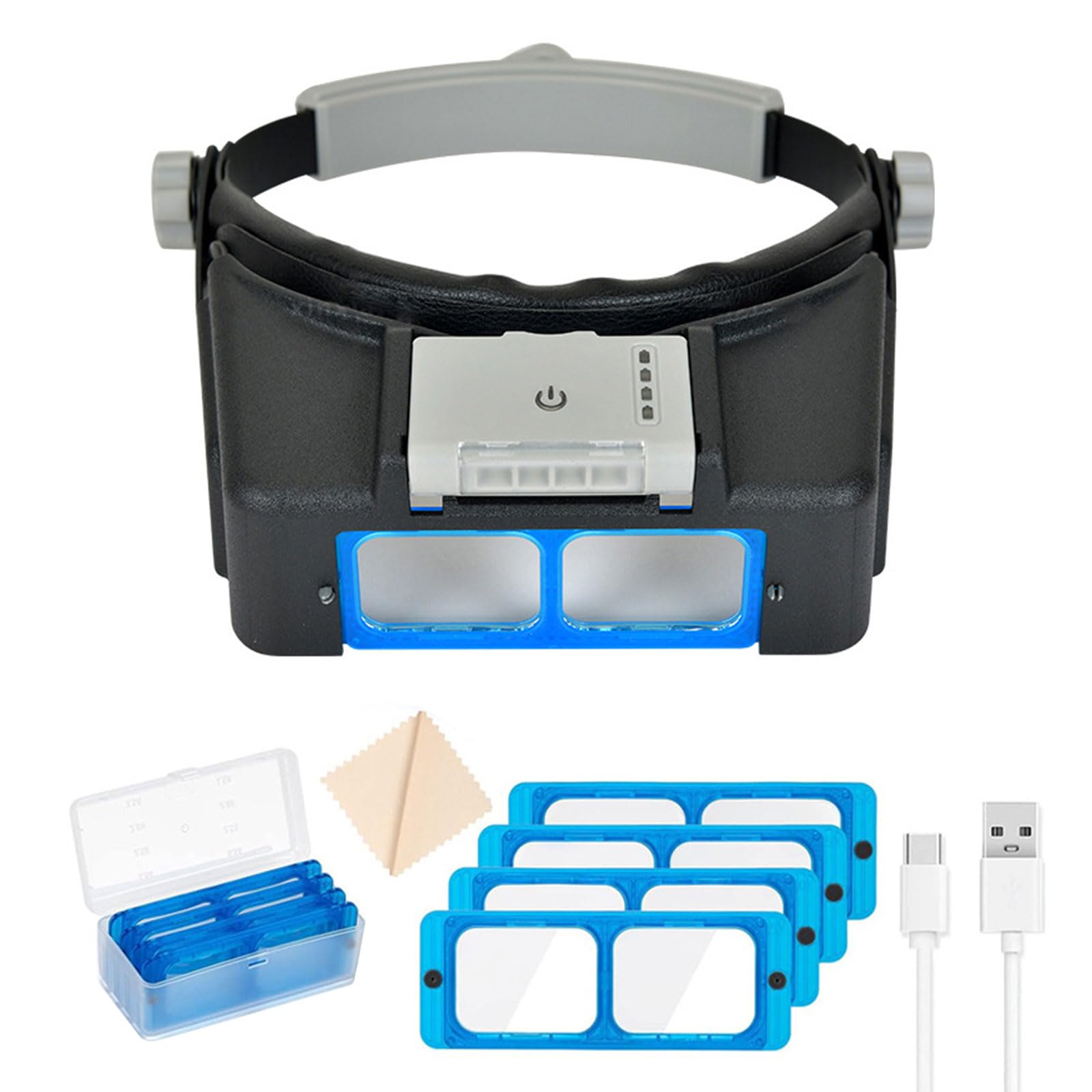 Loupes rechargeables avec grossissement et lumière 4 LED pour réparation de montres, bijoux, travaux manuels, bandeau en verre