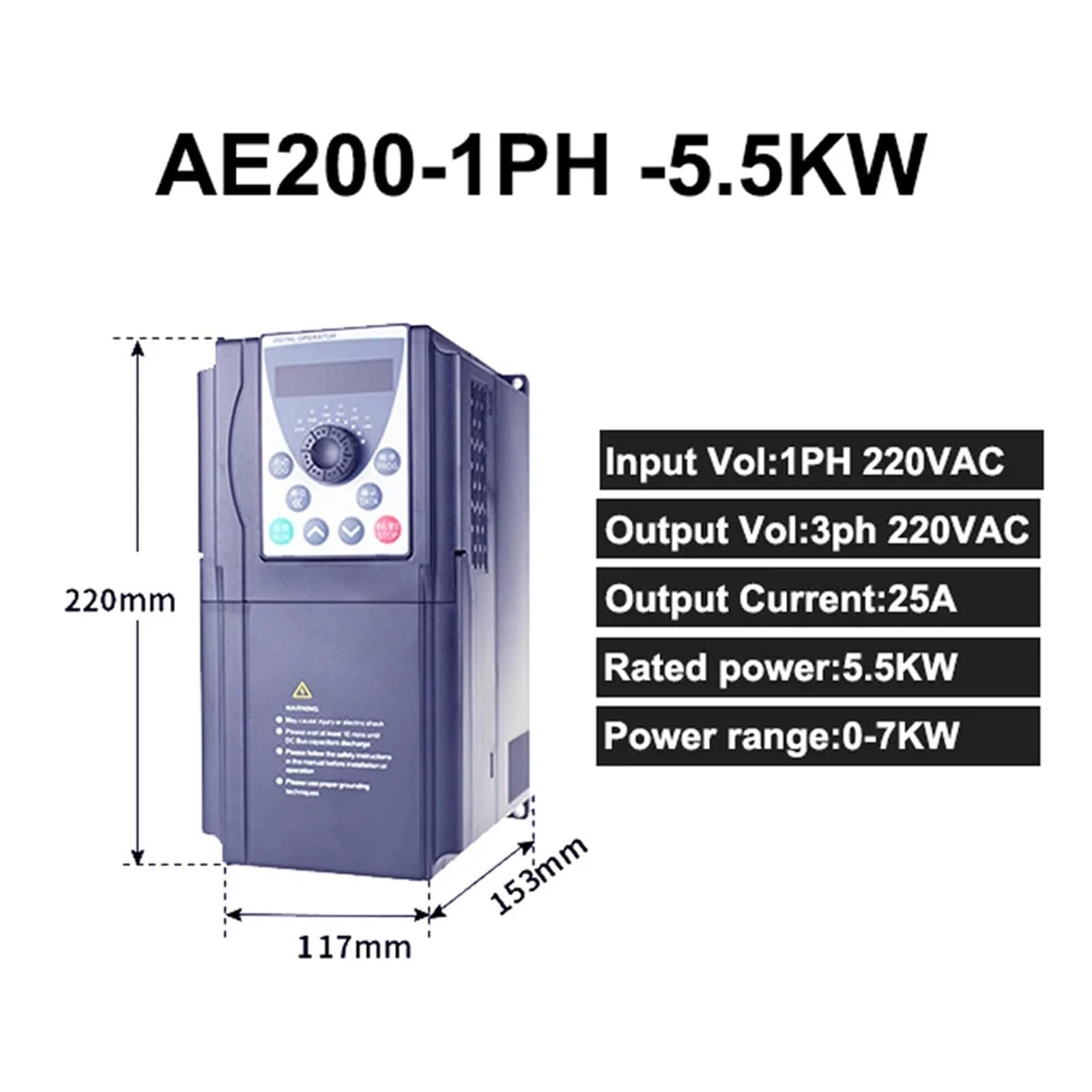 Unidad de frecuencia variable inversor VFD de motor 3KW 4KW 5.5KW(1 phase 220V 5.5KW)