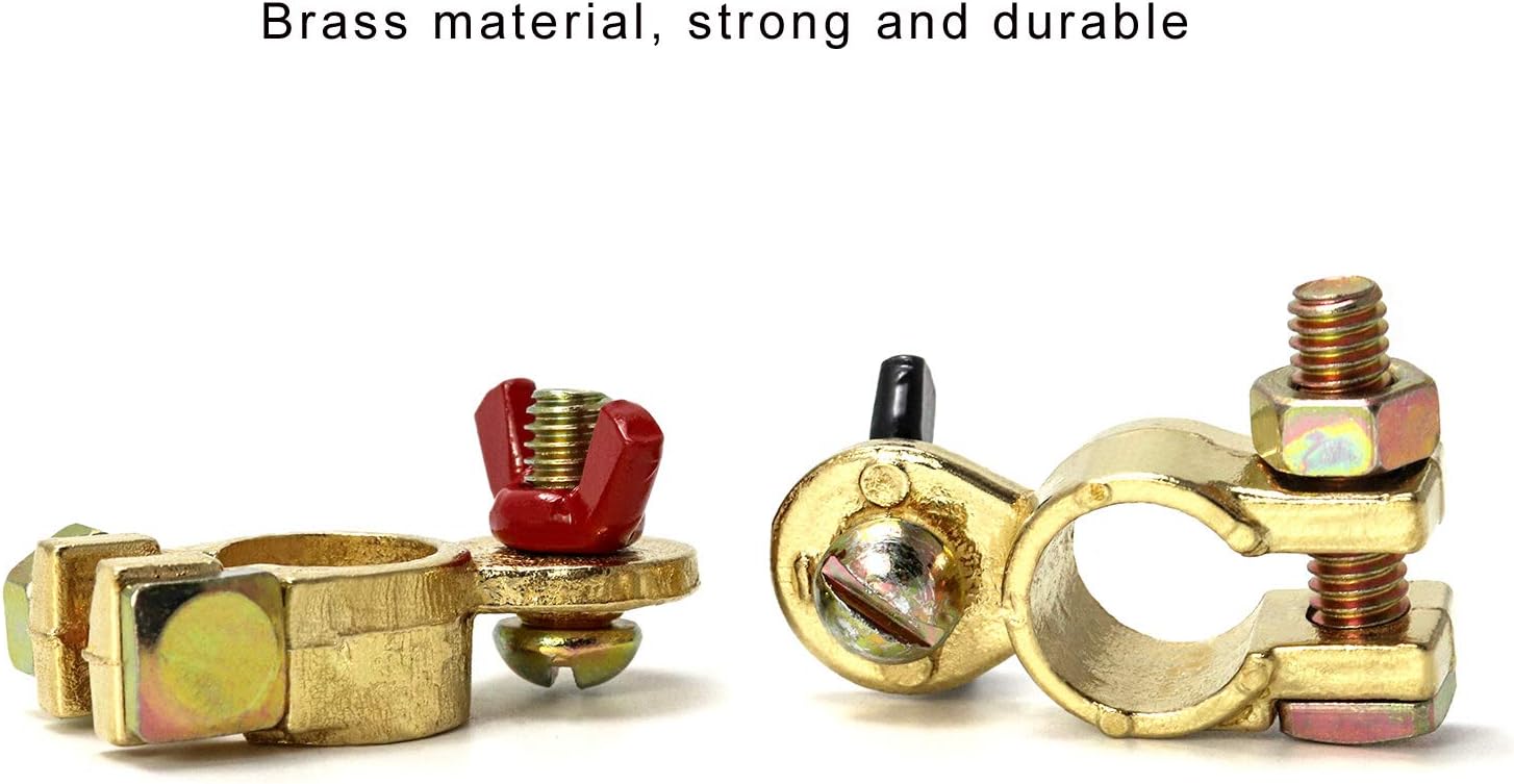 QWORK2 Pairs Brass Battery Terminal Connectors, Battery Terminal Top Post Marine Grade Battery Terminal Clamps for Boat Car RV : Automotive