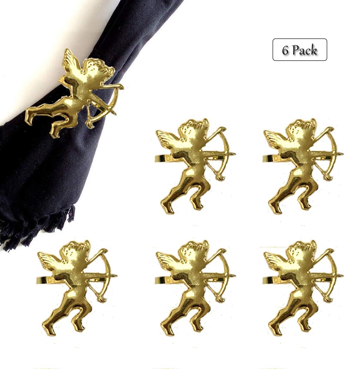 wonlexValentine’s Day Napkin Rings Set of 6, Cupid Gold Napkin Ring for Wedding, Dinner Party, Banquet, Serviette for Christmas, Thanksgiving Day, Birthday (Gold Cupid)