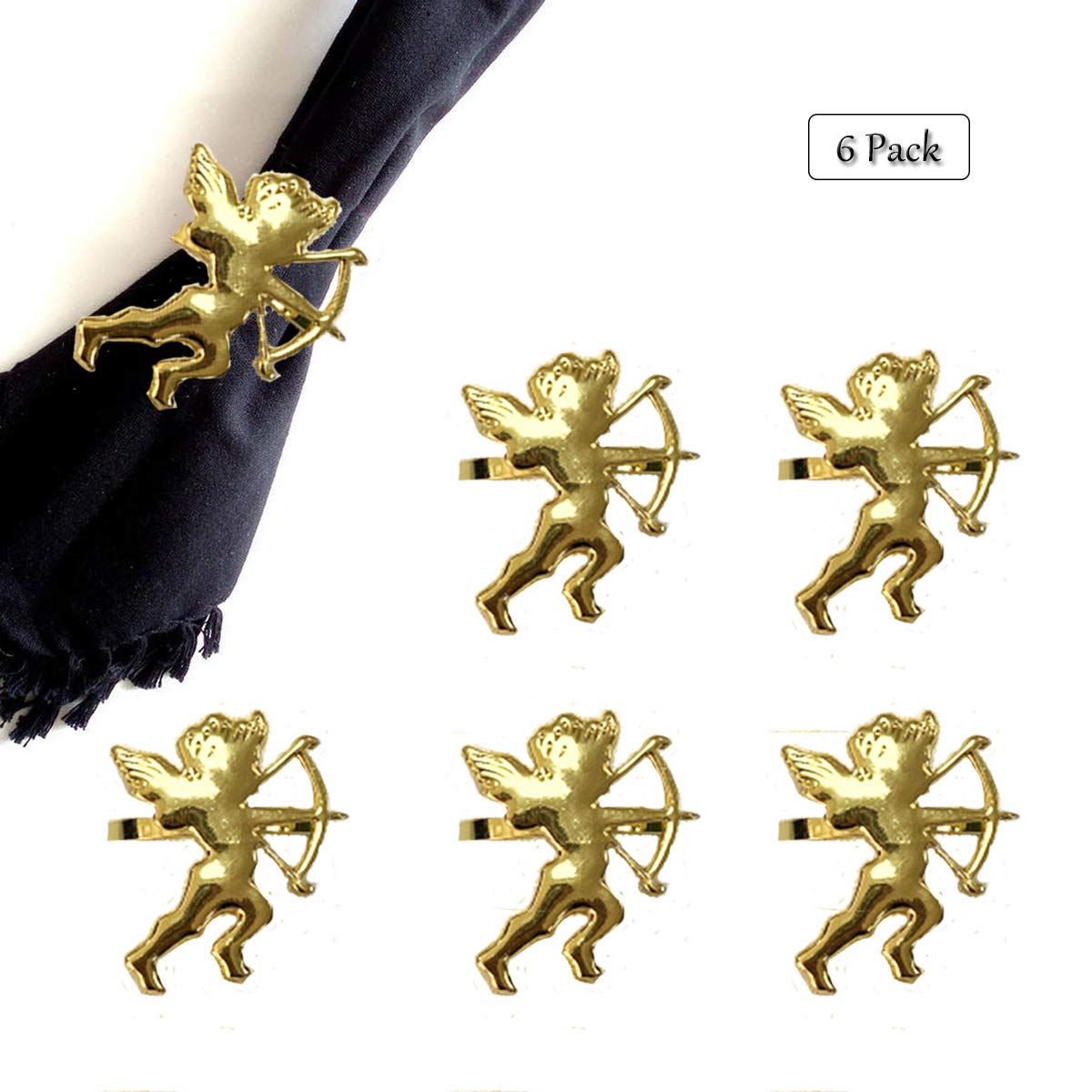 wonlexValentine’s Day Napkin Rings Set of 6, Cupid Gold Napkin Ring for Wedding, Dinner Party, Banquet, Serviette for Christmas, Thanksgiving Day, Birthday (Gold Cupid)