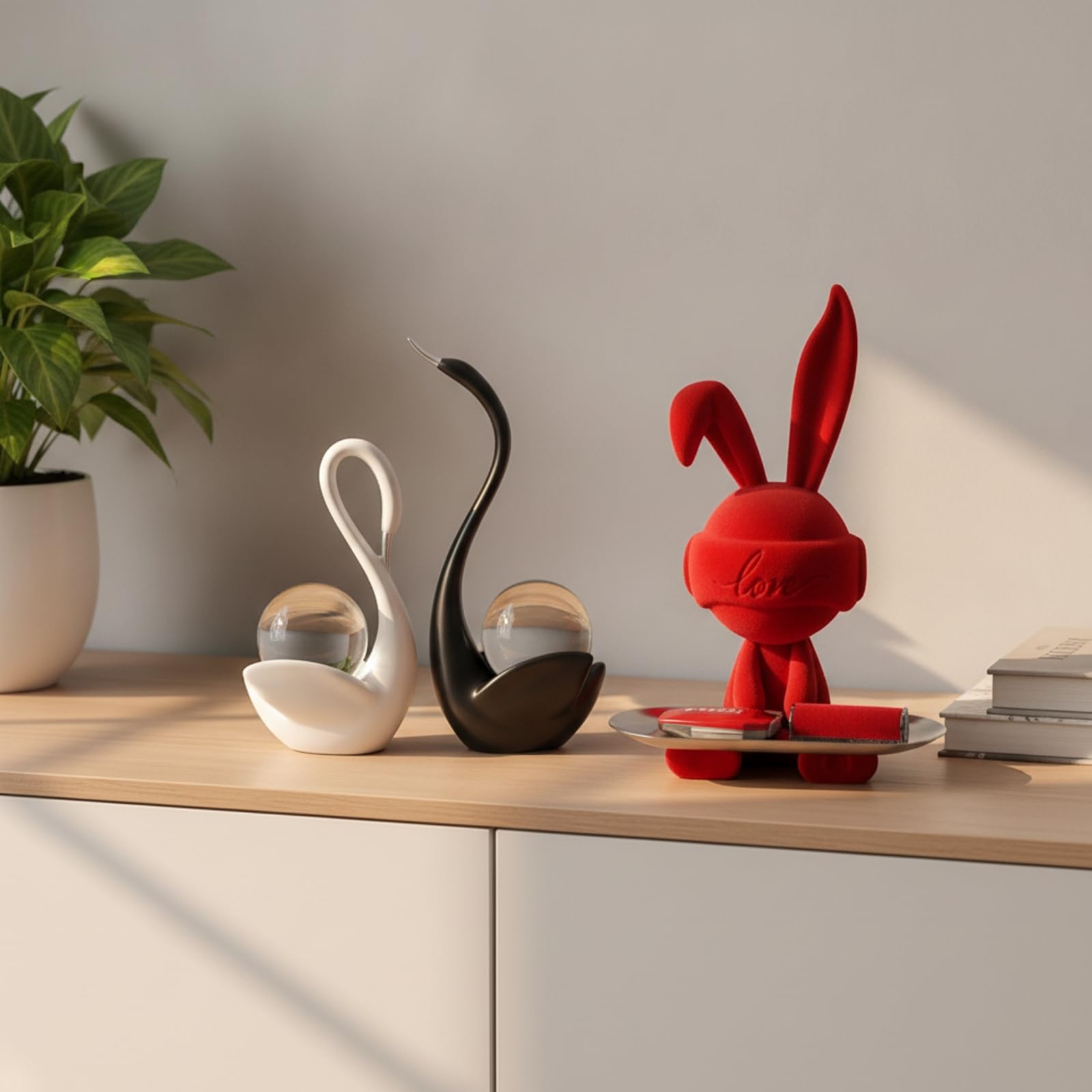 Colcolo Figurita de Cisne Escultura Decorativa Estatua Ornamental Adorno Nórdico con Silueta Estilizada y Formas Esculturales Materiales Cerámicos y Resina